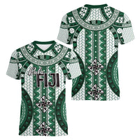 Bula Fiji Vintage Women V-Neck T-Shirt Phthalo Green Masi Motifs LT7 - Polynesian Pride