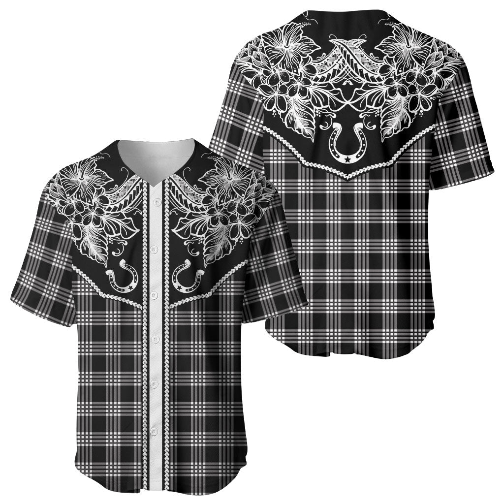 Hawai'i Paniolo Motif Black Baseball Jersey Floral Palaka Print LT7 - Polynesian Pride