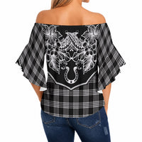 Hawai'i Paniolo Motif Black Off Shoulder Wrap Waist Top Floral Palaka Print LT7 - Polynesian Pride