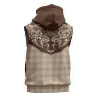 Hawai'i Paniolo Motif Leather Brown Sleeveless Zip Hoodie Floral Palaka Print LT7 - Polynesian Pride