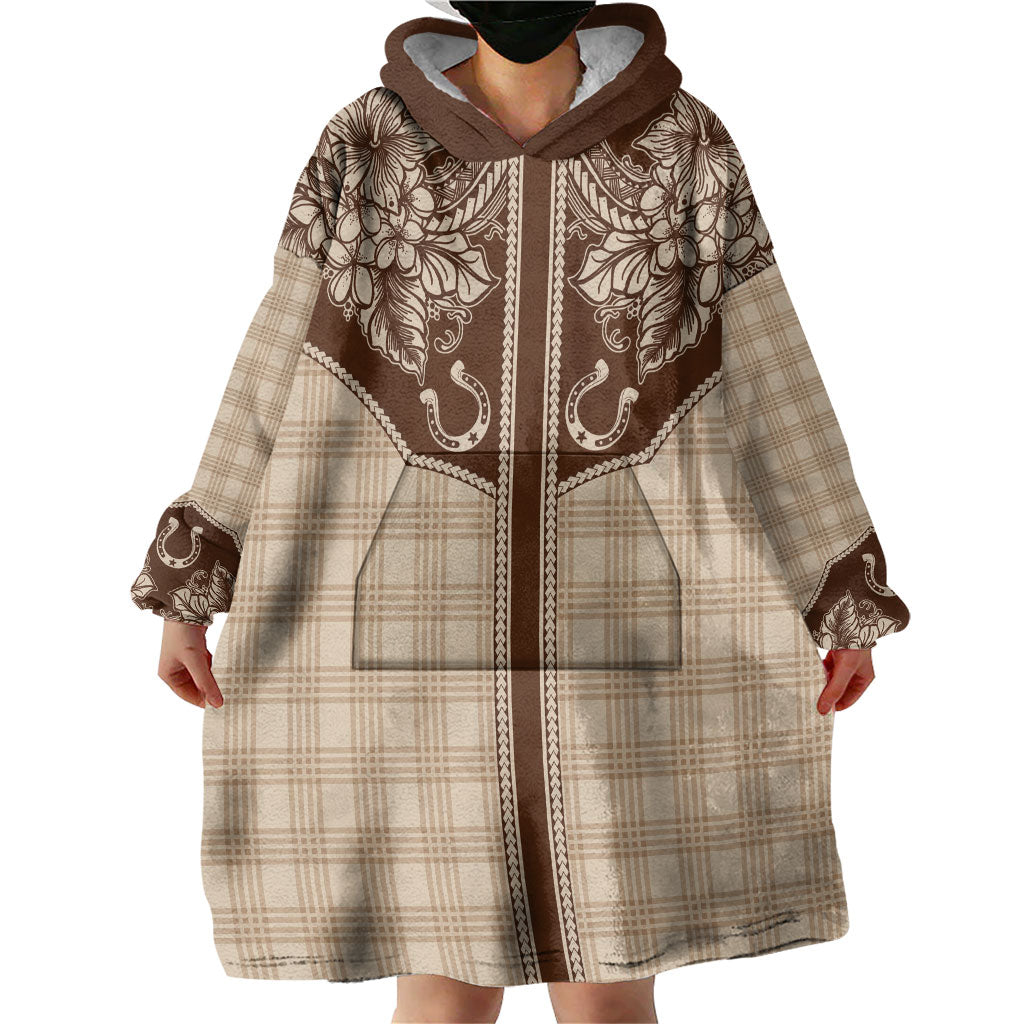 Hawai'i Paniolo Motif Leather Brown Wearable Blanket Hoodie Floral Palaka Print LT7 - Polynesian Pride