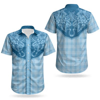 Hawai'i Paniolo Motif Deep Blue Couples Matching Puletasi and Hawaiian Shirt Floral Palaka Print LT7 - Polynesian Pride
