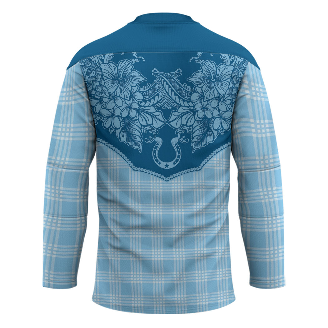 Hawai'i Paniolo Motif Deep Blue Hockey Jersey Floral Palaka Print LT7 - Polynesian Pride