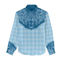 Hawai'i Paniolo Motif Deep Blue Women Casual Shirt Floral Palaka Print LT7 - Polynesian Pride