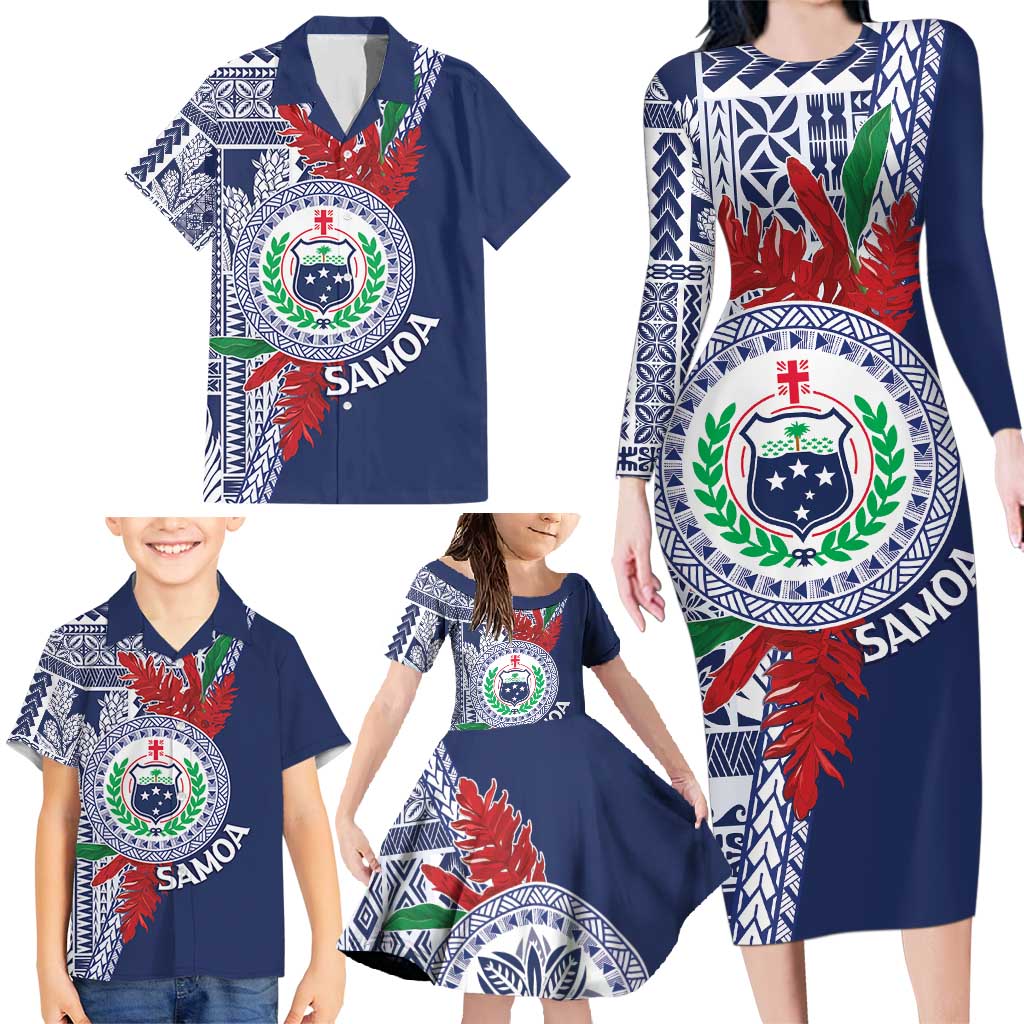 Samoa Rugby Personalized Family Matching Long Sleeve Bodycon Dress and Hawaiian Shirt Toa Samoa Myriad Siapo LT7 - Polynesian Pride