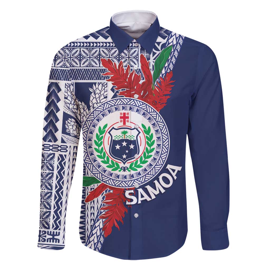 Samoa Rugby Personalized Family Matching Long Sleeve Bodycon Dress and Hawaiian Shirt Toa Samoa Myriad Siapo LT7 Dad's Shirt - Long Sleeve Blue - Polynesian Pride