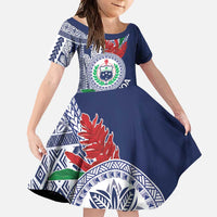 Samoa Rugby Personalized Family Matching Mermaid Dress and Hawaiian Shirt Toa Samoa Myriad Siapo LT7 Daughter's Dress Blue - Polynesian Pride