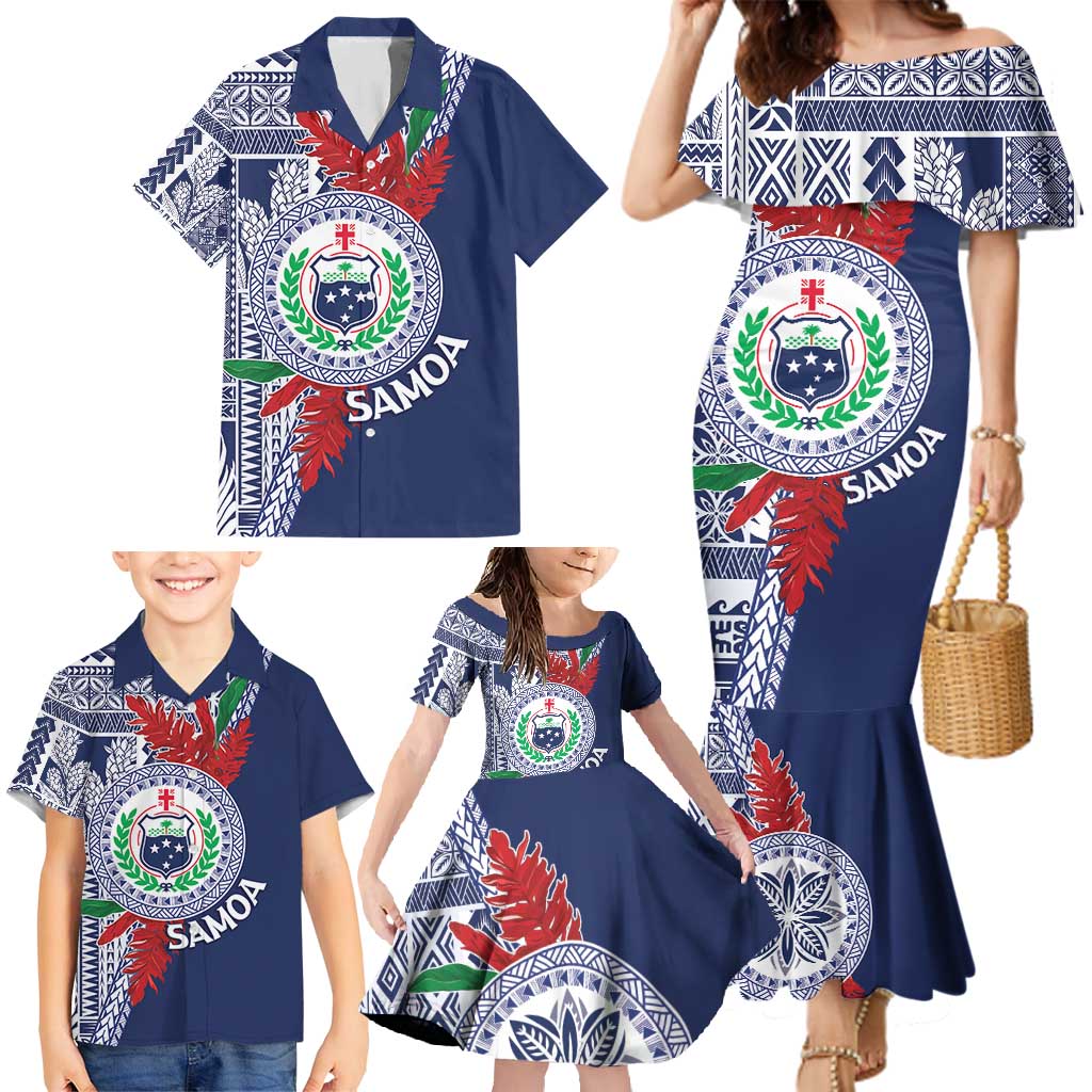 Samoa Rugby Personalized Family Matching Mermaid Dress and Hawaiian Shirt Toa Samoa Myriad Siapo LT7 - Polynesian Pride