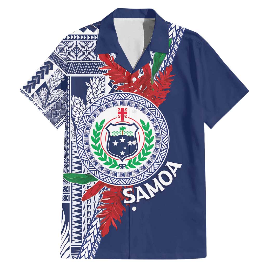Samoa Rugby Personalized Family Matching Mermaid Dress and Hawaiian Shirt Toa Samoa Myriad Siapo LT7 Dad's Shirt - Short Sleeve Blue - Polynesian Pride