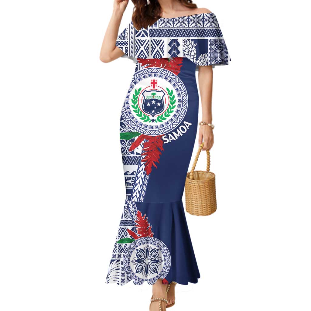 Samoa Rugby Personalized Family Matching Mermaid Dress and Hawaiian Shirt Toa Samoa Myriad Siapo LT7 Mom's Dress Blue - Polynesian Pride