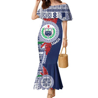 Samoa Rugby Personalized Family Matching Mermaid Dress and Hawaiian Shirt Toa Samoa Myriad Siapo LT7 Mom's Dress Blue - Polynesian Pride