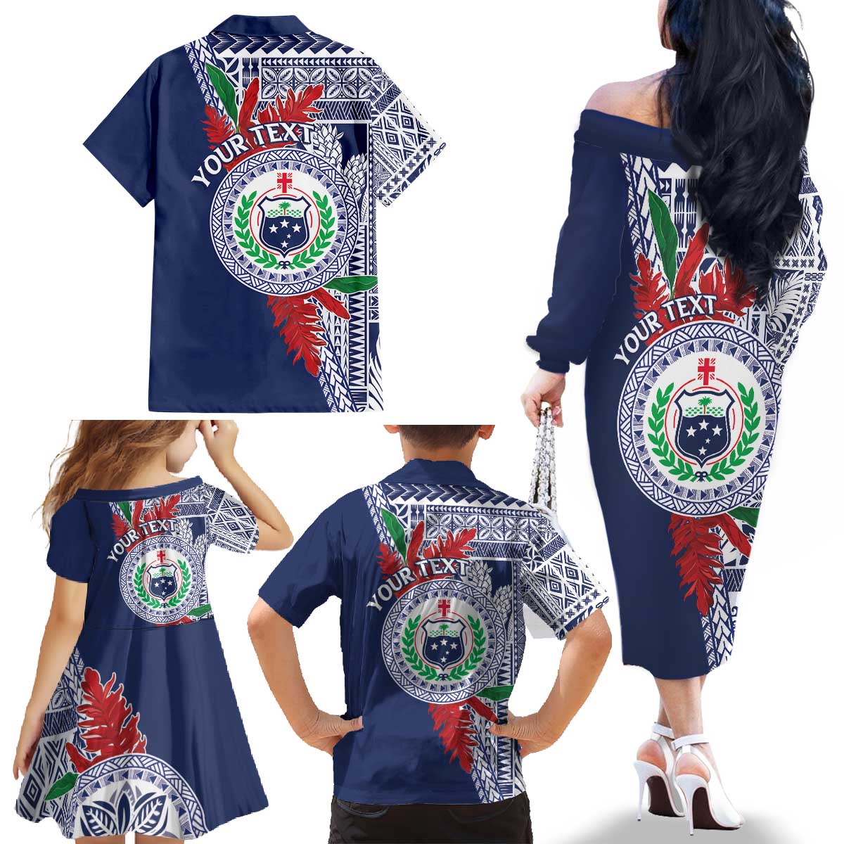 Samoa Rugby Personalized Family Matching Off The Shoulder Long Sleeve Dress and Hawaiian Shirt Toa Samoa Myriad Siapo LT7 - Polynesian Pride