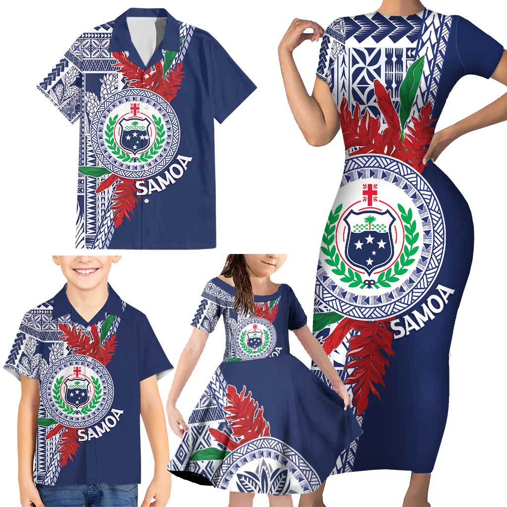 Samoa Rugby Personalized Family Matching Short Sleeve Bodycon Dress and Hawaiian Shirt Toa Samoa Myriad Siapo LT7 - Polynesian Pride