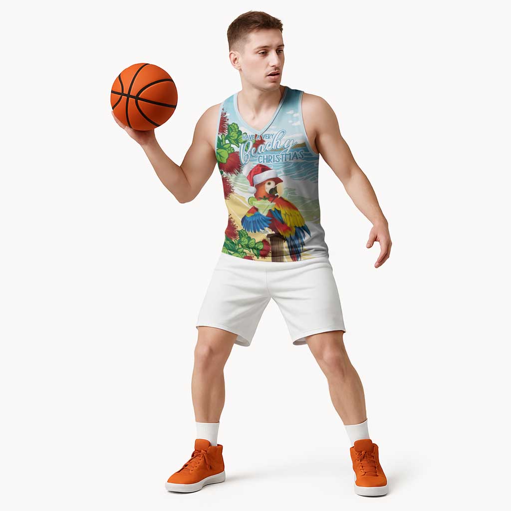 Have A Very Beach Christmas Basketball Jersey Parrot By Lehua Flower - Polynesian Pride