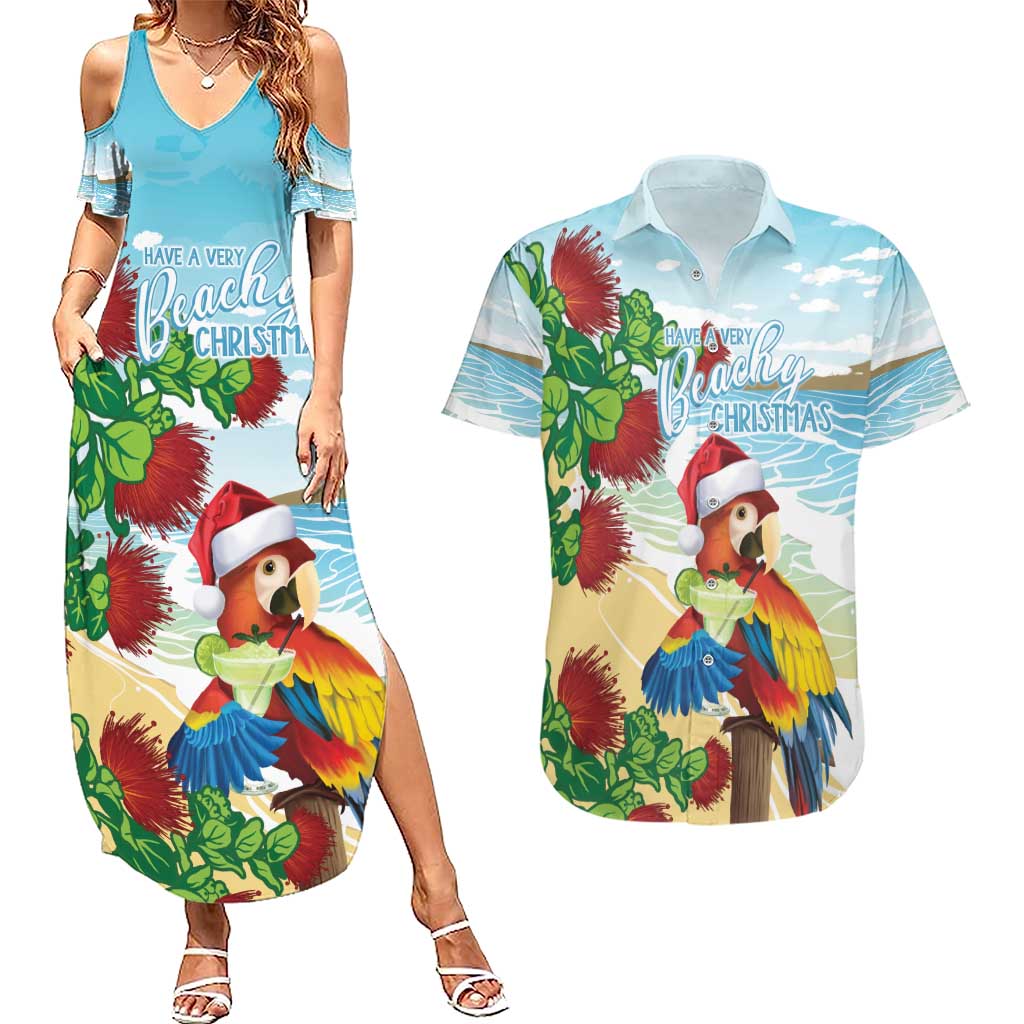 Have A Very Beach Christmas Couples Matching Summer Maxi Dress and Hawaiian Shirt Parrot By Lehua Flower LT7 Art - Polynesian Pride