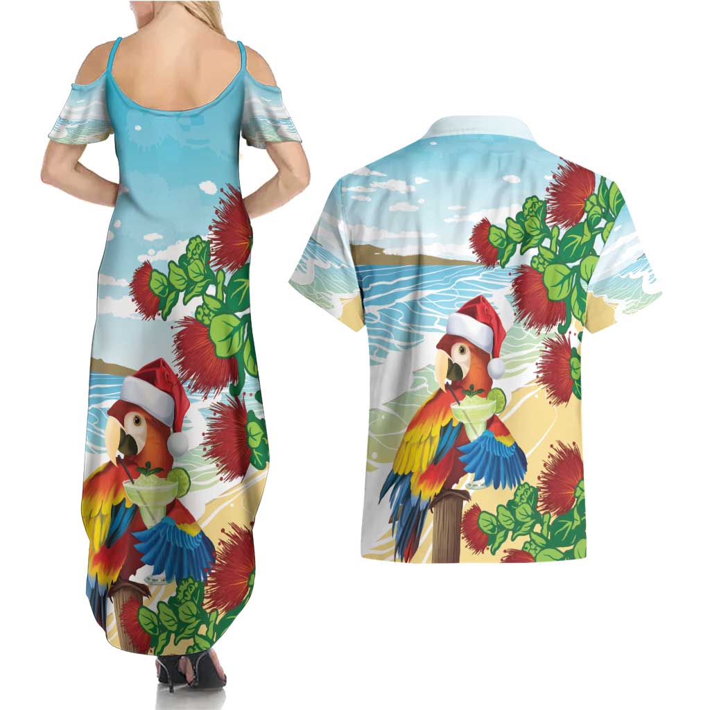 Have A Very Beach Christmas Couples Matching Summer Maxi Dress and Hawaiian Shirt Parrot By Lehua Flower LT7 - Polynesian Pride