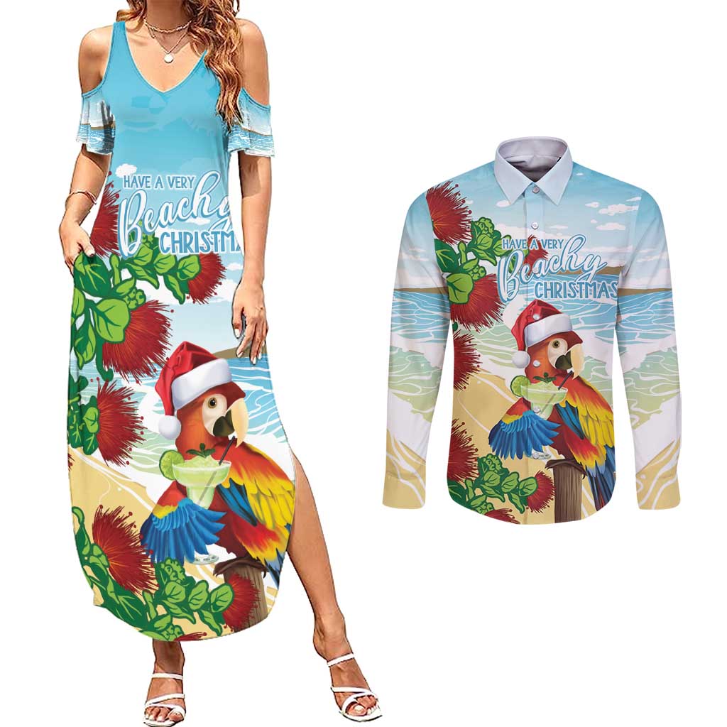 Have A Very Beach Christmas Couples Matching Summer Maxi Dress and Long Sleeve Button Shirt Parrot By Lehua Flower LT7 Art - Polynesian Pride