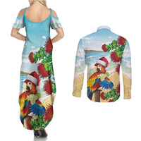 Have A Very Beach Christmas Couples Matching Summer Maxi Dress and Long Sleeve Button Shirt Parrot By Lehua Flower LT7 - Polynesian Pride