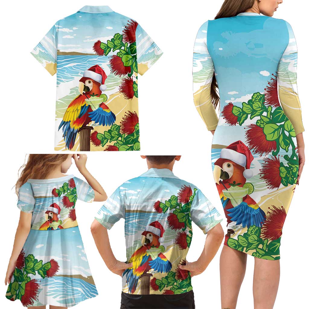 Have A Very Beach Christmas Family Matching Long Sleeve Bodycon Dress and Hawaiian Shirt Parrot By Lehua Flower LT7 - Polynesian Pride