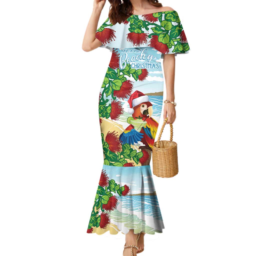 Have A Very Beach Christmas Family Matching Mermaid Dress and Hawaiian Shirt Parrot By Lehua Flower LT7 Mom's Dress Art - Polynesian Pride