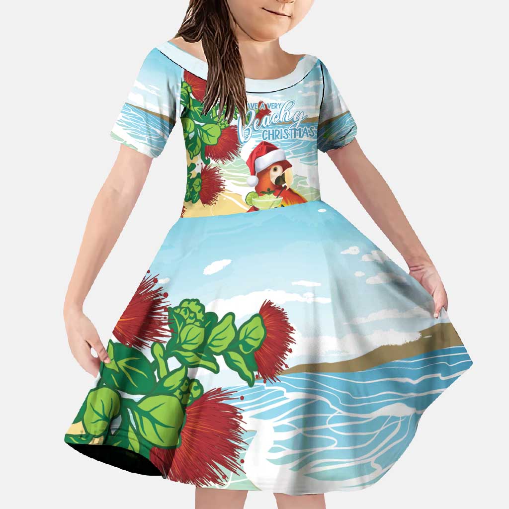 Have A Very Beach Christmas Family Matching Off Shoulder Maxi Dress and Hawaiian Shirt Parrot By Lehua Flower LT7 Daughter's Dress Art - Polynesian Pride