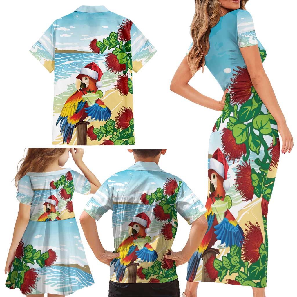 Have A Very Beach Christmas Family Matching Short Sleeve Bodycon Dress and Hawaiian Shirt Parrot By Lehua Flower LT7 - Polynesian Pride