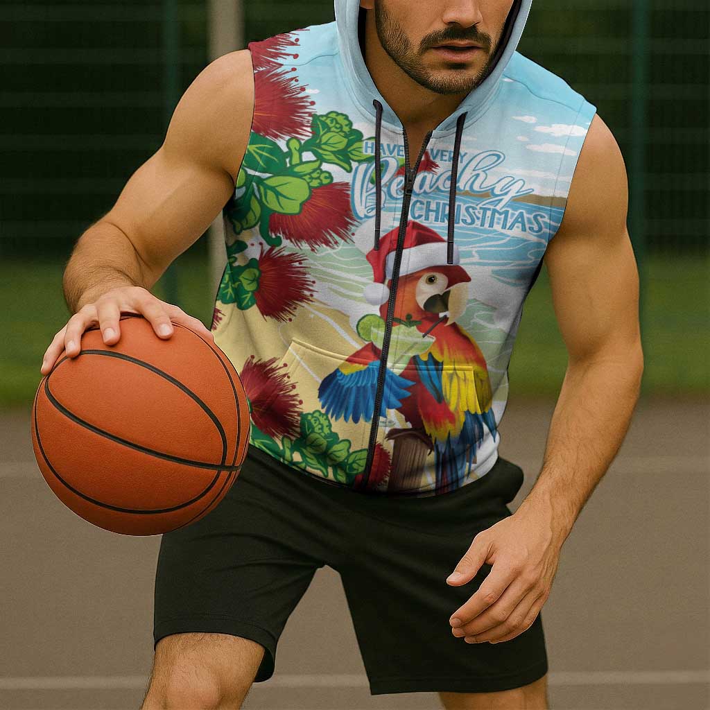 Have A Very Beach Christmas Sleeveless Zip Hoodie Parrot By Lehua Flower - Polynesian Pride