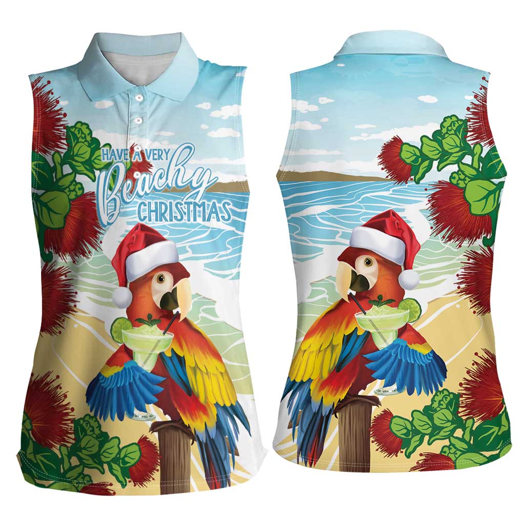 Have A Very Beach Christmas Women Sleeveless Polo Shirt Parrot By Lehua Flower LT7 - Polynesian Pride
