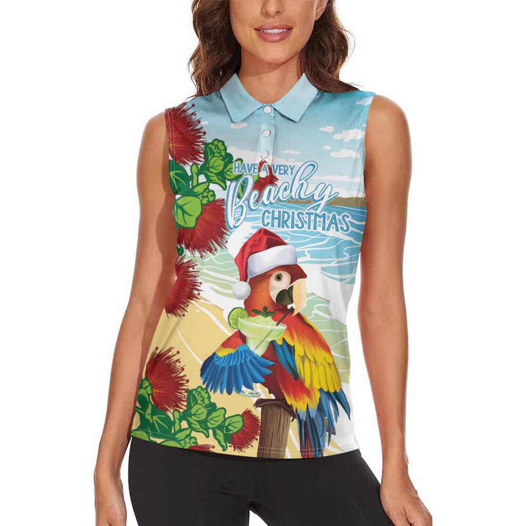 Have A Very Beach Christmas Women Sleeveless Polo Shirt Parrot By Lehua Flower LT7 - Polynesian Pride
