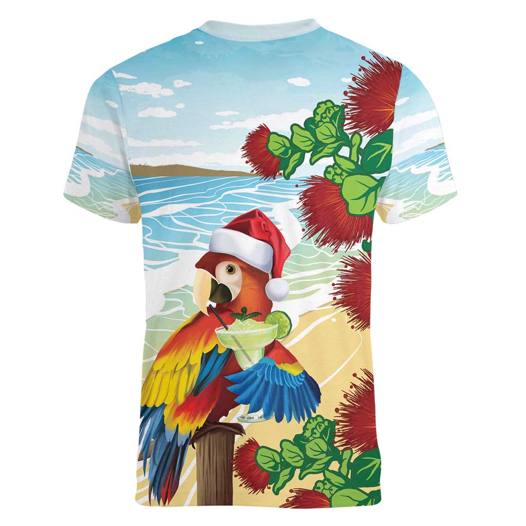 Have A Very Beach Christmas Women V-Neck T-Shirt Parrot By Lehua Flower LT7 - Polynesian Pride