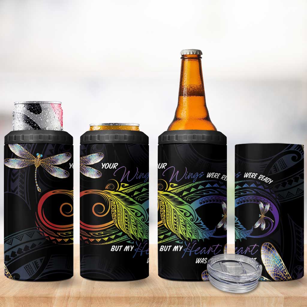 Personalised Polynesian Memorial 4 in 1 Can Cooler Tumbler Your Wings Were Ready But My Heart Was Not LT7 - Polynesian Pride