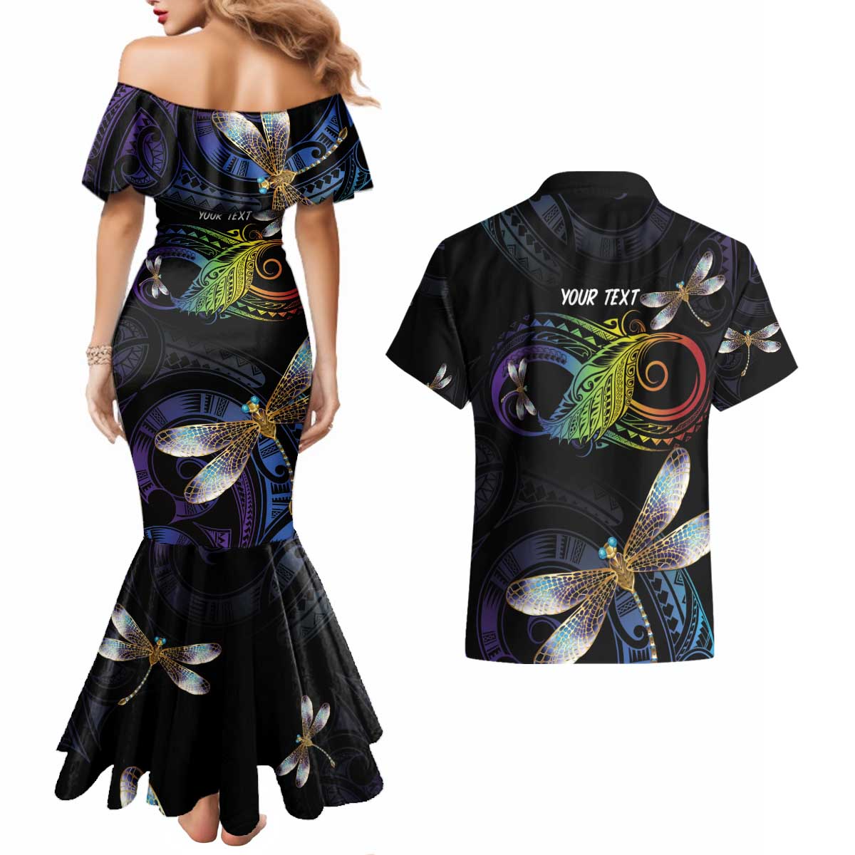 Personalised Polynesian Memorial Couples Matching Mermaid Dress and Hawaiian Shirt Your Wings Were Ready But My Heart Was Not LT7 - Polynesian Pride
