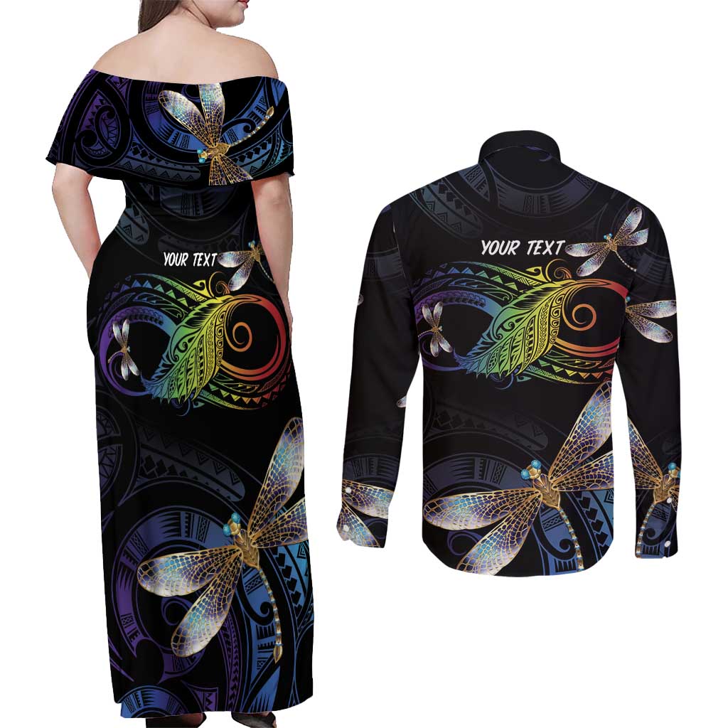 Personalised Polynesian Memorial Couples Matching Off Shoulder Maxi Dress and Long Sleeve Button Shirt Your Wings Were Ready But My Heart Was Not LT7 - Polynesian Pride