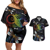 Personalised Polynesian Memorial Couples Matching Off Shoulder Short Dress and Hawaiian Shirt Your Wings Were Ready But My Heart Was Not LT7 Black - Polynesian Pride