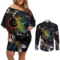 Personalised Polynesian Memorial Couples Matching Off Shoulder Short Dress and Long Sleeve Button Shirt Your Wings Were Ready But My Heart Was Not LT7 Black - Polynesian Pride