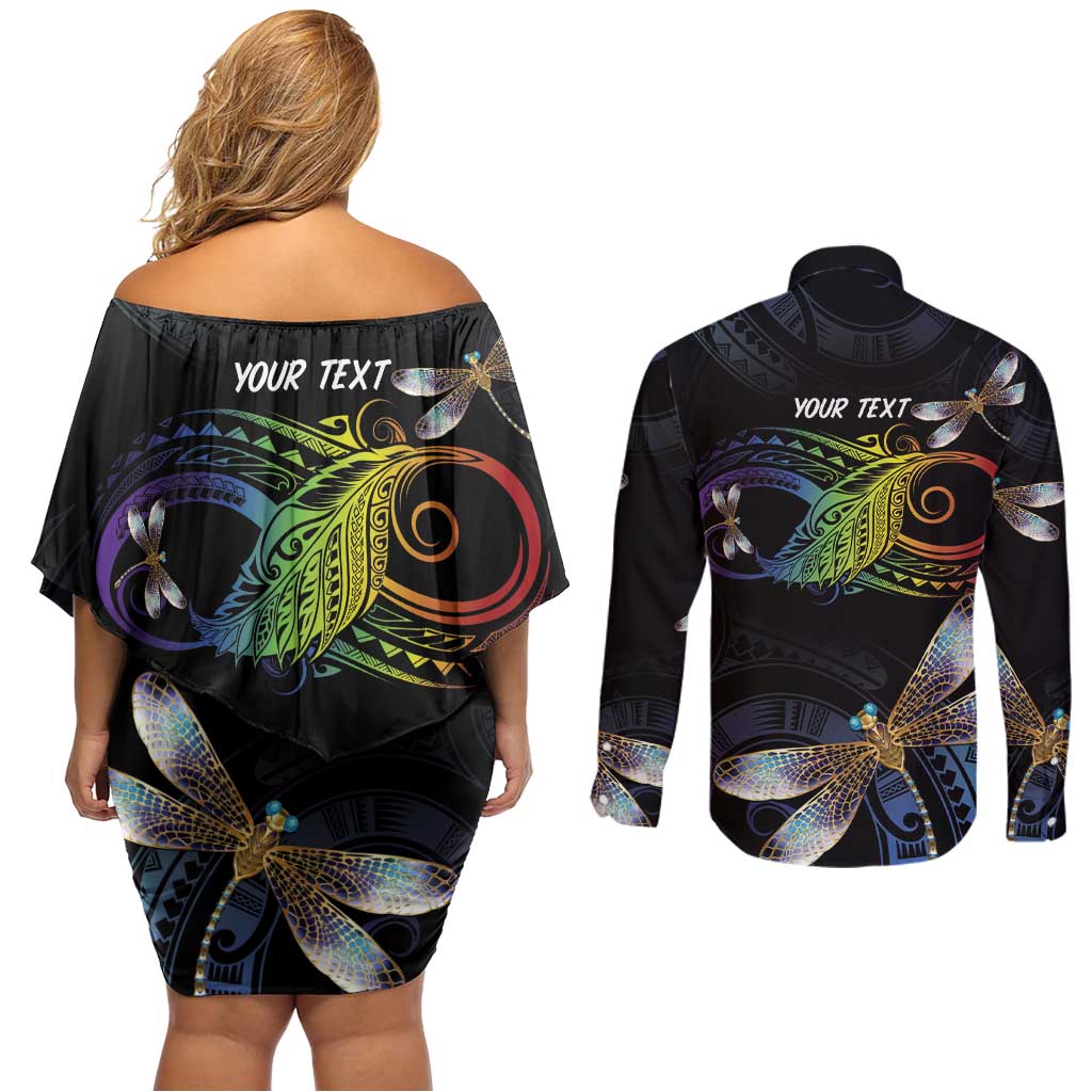 Personalised Polynesian Memorial Couples Matching Off Shoulder Short Dress and Long Sleeve Button Shirt Your Wings Were Ready But My Heart Was Not LT7 - Polynesian Pride