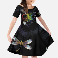 Personalised Polynesian Memorial Family Matching Mermaid Dress and Hawaiian Shirt Your Wings Were Ready But My Heart Was Not LT7 Daughter's Dress Black - Polynesian Pride