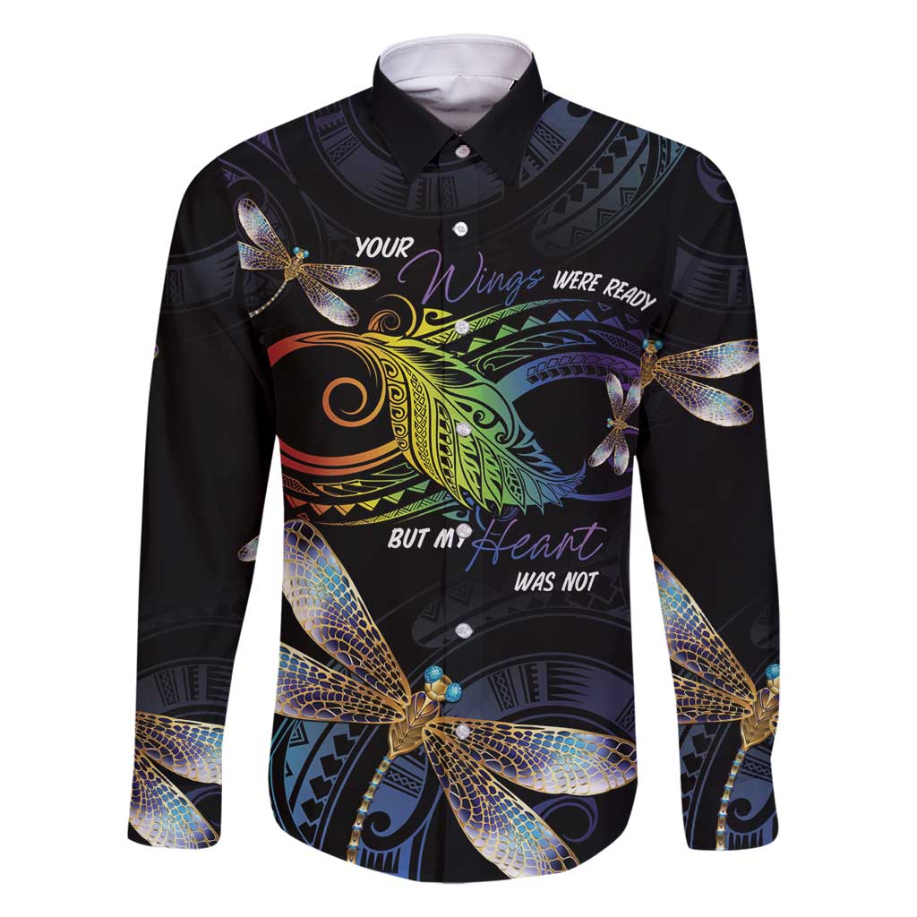 Personalised Polynesian Memorial Family Matching Off Shoulder Maxi Dress and Hawaiian Shirt Your Wings Were Ready But My Heart Was Not LT7 Dad's Shirt - Long Sleeve Black - Polynesian Pride
