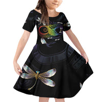Personalised Polynesian Memorial Family Matching Off Shoulder Short Dress and Hawaiian Shirt Your Wings Were Ready But My Heart Was Not LT7 Daughter's Dress Black - Polynesian Pride