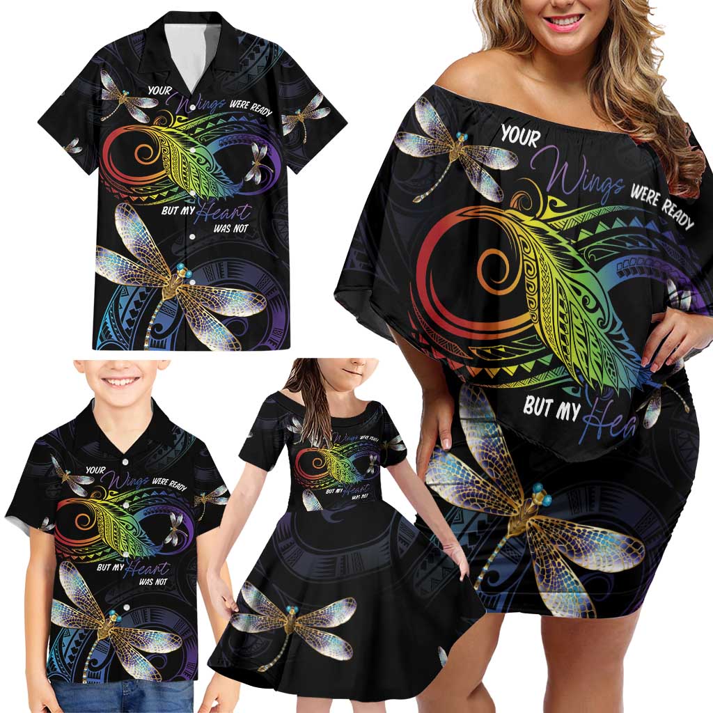 Personalised Polynesian Memorial Family Matching Off Shoulder Short Dress and Hawaiian Shirt Your Wings Were Ready But My Heart Was Not LT7 - Polynesian Pride