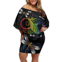 Personalised Polynesian Memorial Family Matching Off Shoulder Short Dress and Hawaiian Shirt Your Wings Were Ready But My Heart Was Not LT7 Mom's Dress Black - Polynesian Pride