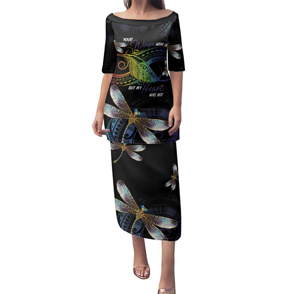 Personalised Polynesian Memorial Family Matching Puletasi and Hawaiian Shirt Your Wings Were Ready But My Heart Was Not LT7 Mom's Dress Black - Polynesian Pride