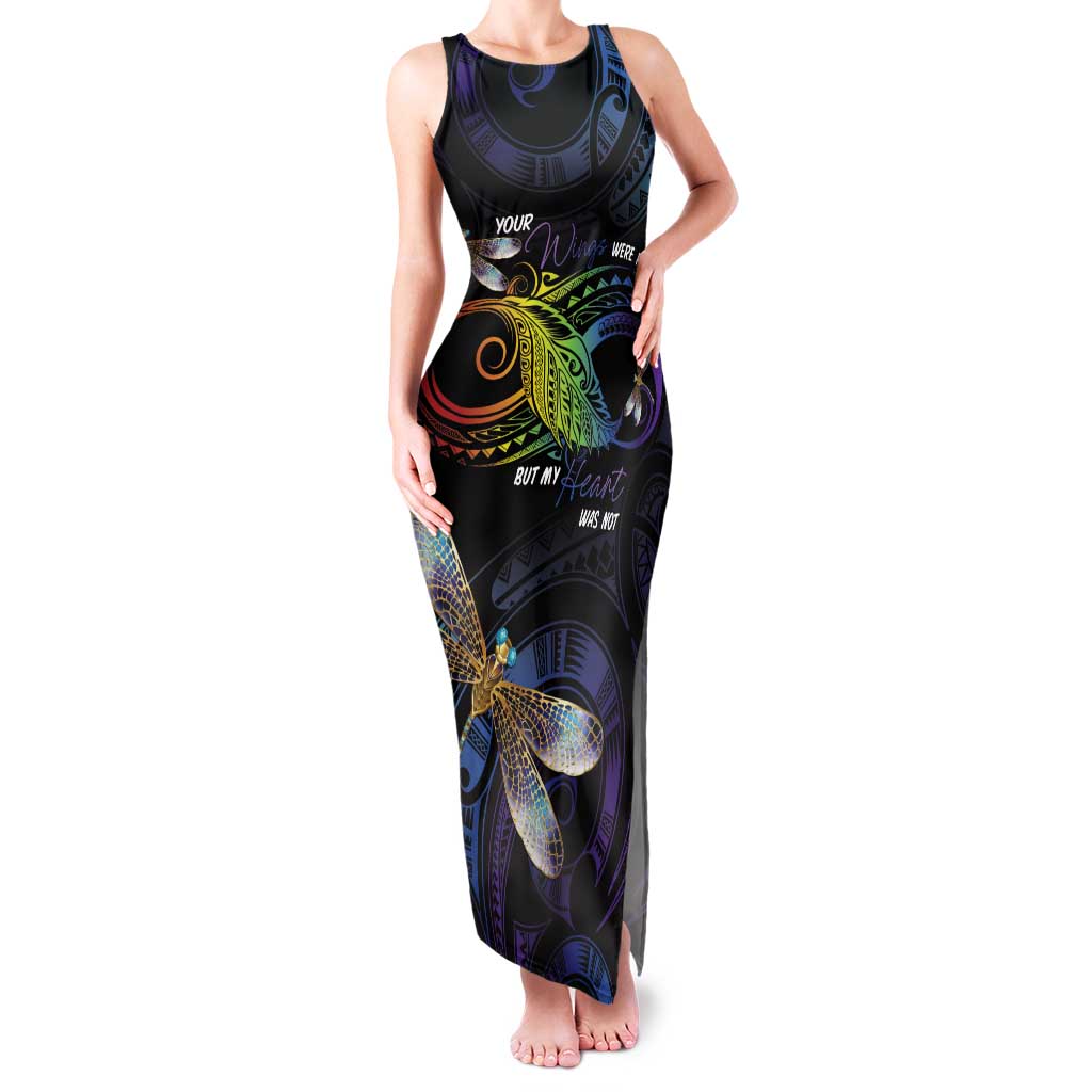 Personalised Polynesian Memorial Family Matching Tank Maxi Dress and Hawaiian Shirt Your Wings Were Ready But My Heart Was Not LT7 Mom's Dress Black - Polynesian Pride