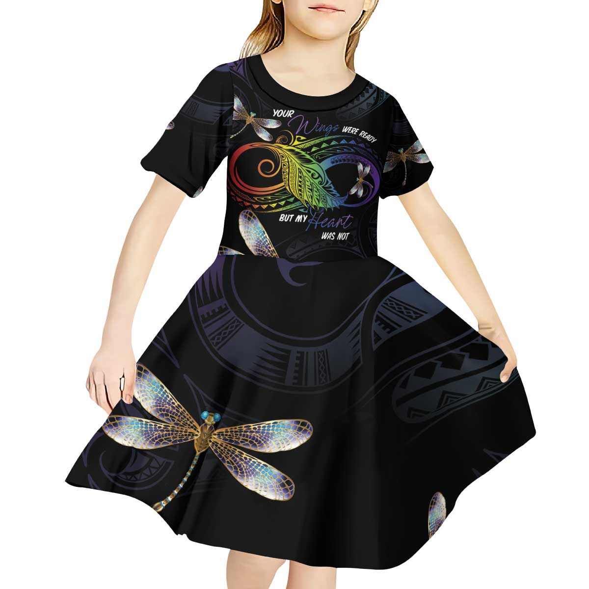 Personalised Polynesian Memorial Kid Short Sleeve Dress Your Wings Were Ready But My Heart Was Not LT7 - Polynesian Pride