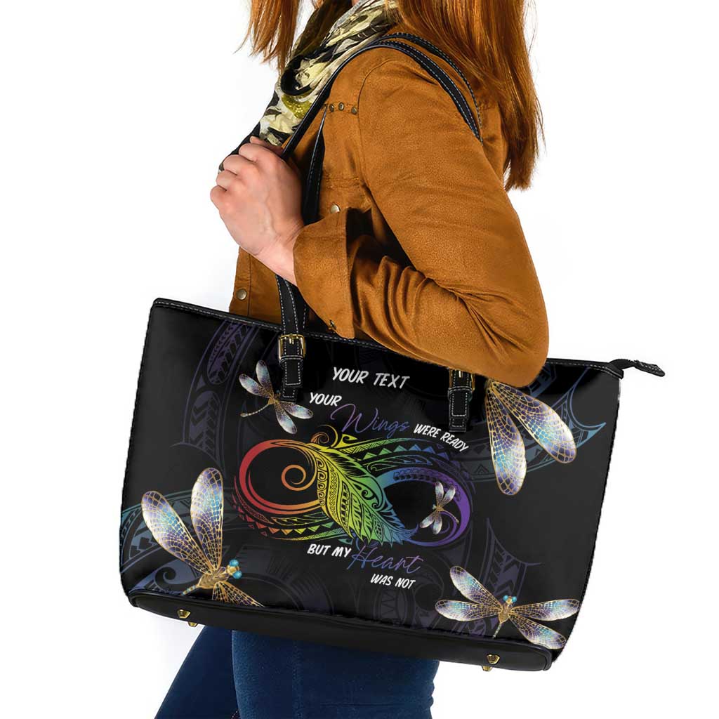 Personalised Polynesian Memorial Leather Tote Bag Your Wings Were Ready But My Heart Was Not LT7 Black - Polynesian Pride