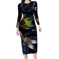 Personalised Polynesian Memorial Long Sleeve Bodycon Dress Your Wings Were Ready But My Heart Was Not LT7 Long Dress Black - Polynesian Pride