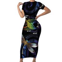 Personalised Polynesian Memorial Short Sleeve Bodycon Dress Your Wings Were Ready But My Heart Was Not LT7 Long Dress Black - Polynesian Pride