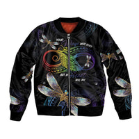 Personalised Polynesian Memorial Sleeve Zip Bomber Jacket Your Wings Were Ready But My Heart Was Not LT7 Unisex Black - Polynesian Pride