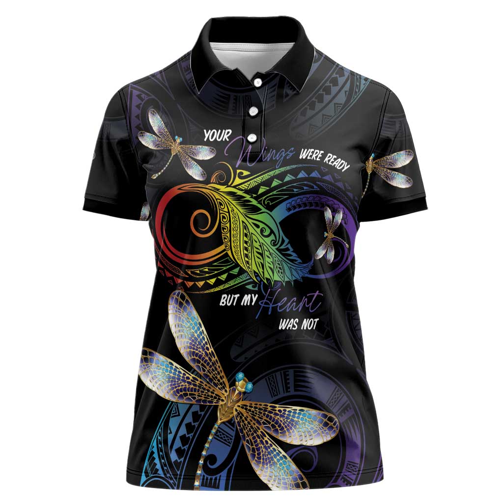 Personalised Polynesian Memorial Women Polo Shirt Your Wings Were Ready But My Heart Was Not LT7 Female Black - Polynesian Pride
