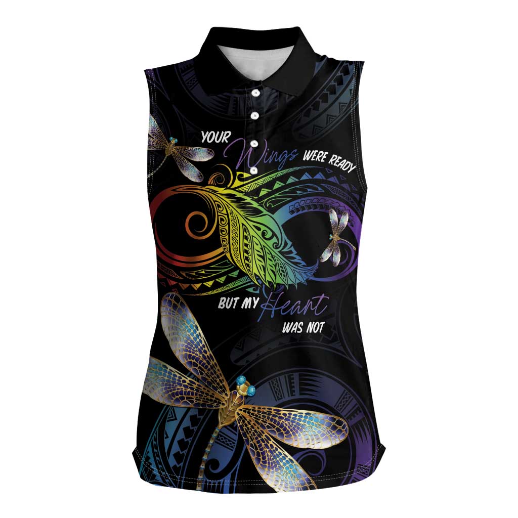 Personalised Polynesian Memorial Women Sleeveless Polo Shirt Your Wings Were Ready But My Heart Was Not LT7 Female Black - Polynesian Pride